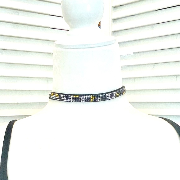 Leopard Print Rhinestone Choker - Picture 1 of 10